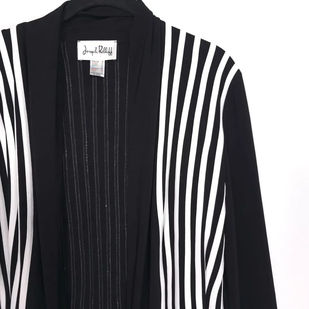 Joseph Ribkoff Women’s Size 8 Cover Up Jacket Black White Long Open Cardigan - Picture 8 of 11